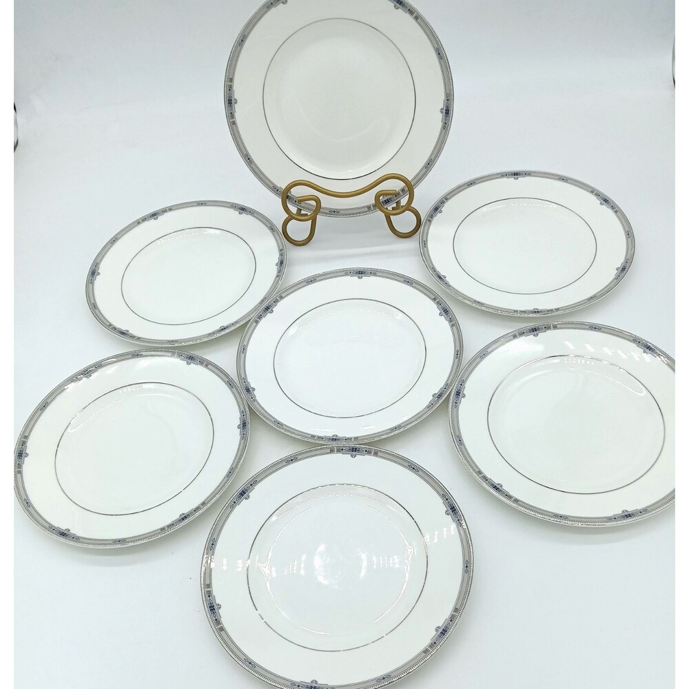 Vtg Wedgwood Amherst Set of 7 Salad Plates Platinum Trim Art Deco Style 8"